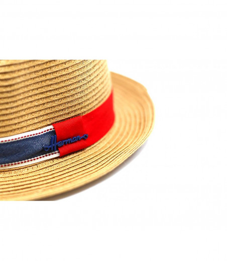 Herman Headwear straw trilby two coloured ribbon